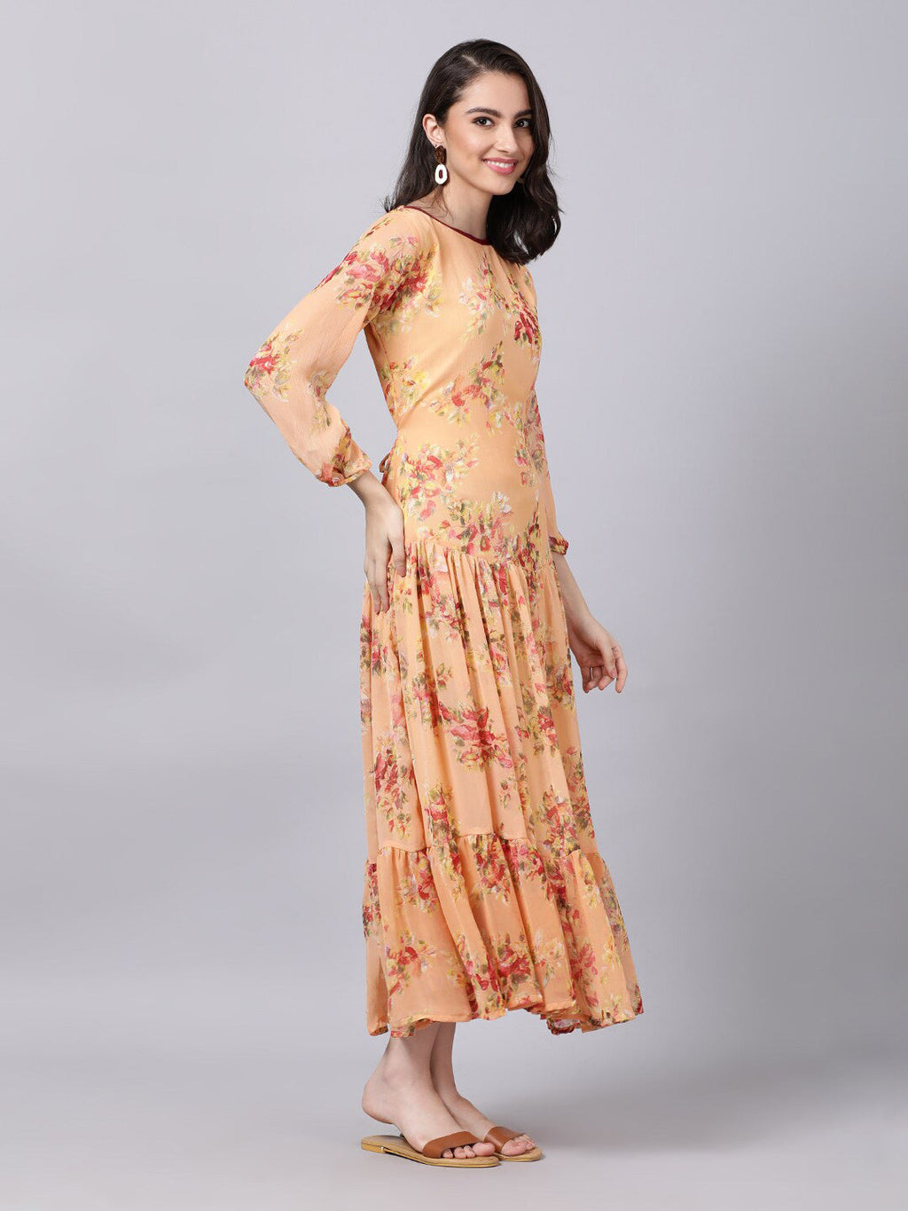 Souchii Floral Printed Boat Neck A-Line Maxi Dress | Grocsy