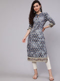 Aks Ethnic Motifs Printed Keyhole Neck Straight Kurta | Grocsy