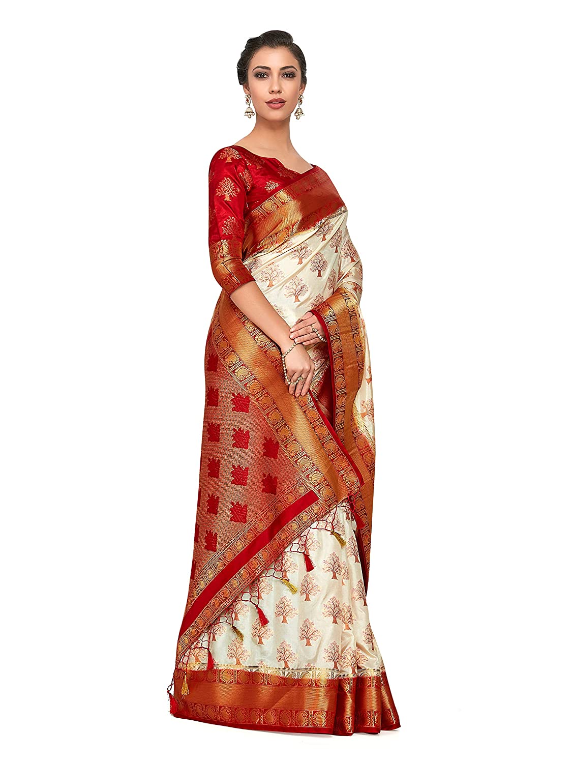 Mimosa Women's Kanchipuram Silk Saree With Blouse Piece | Grocsy