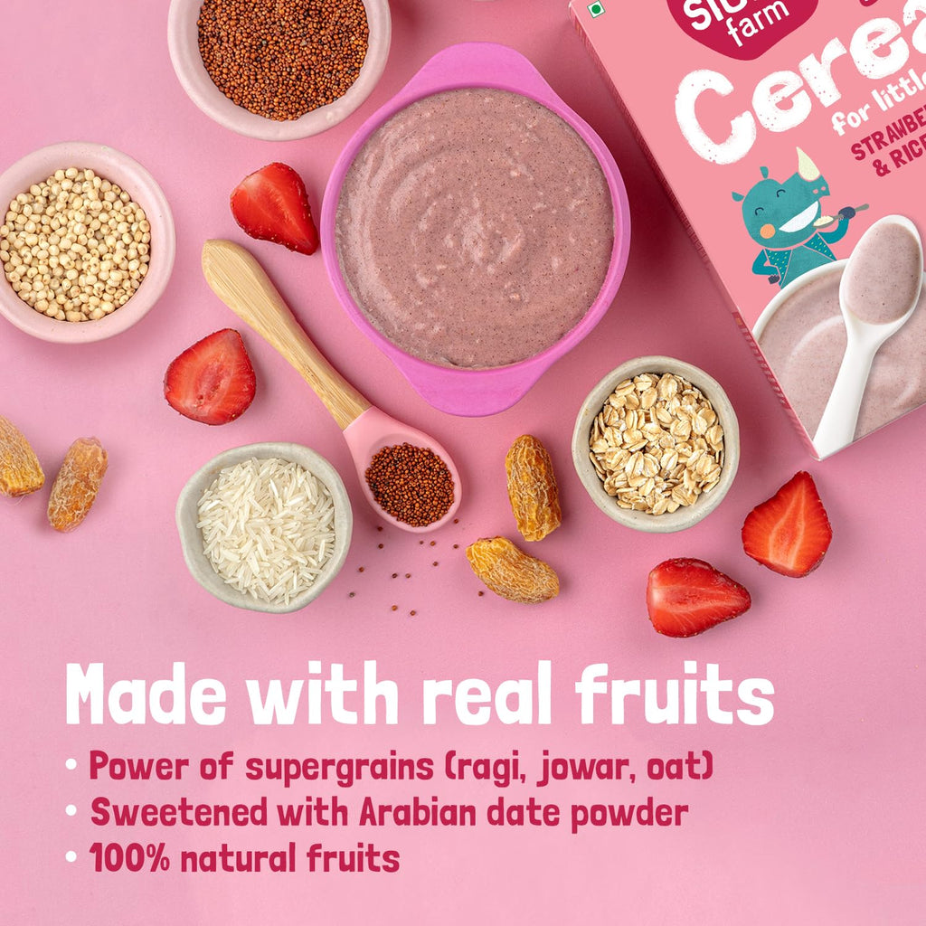 Slurrp Farm Instant Cereal With Ragi, Rice & Strawberry with Milk | Grocsy