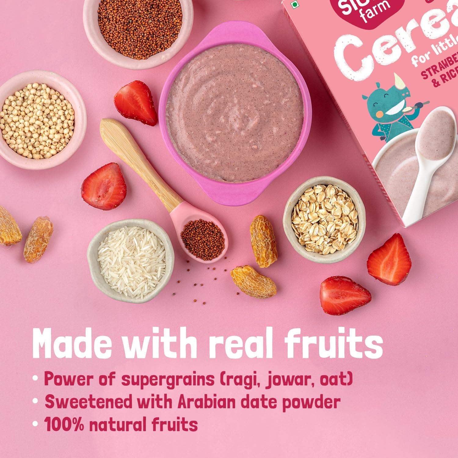 Slurrp Farm Instant Cereal With Ragi, Rice & Strawberry with Milk | Grocsy