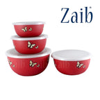 Zaib Microwave Safe Stainless Steel Food Storage Container with Lid|500ml, 800ml, 1250ml, 2000 ml | Reheatable (4 Red Butterfly) | Grocsy