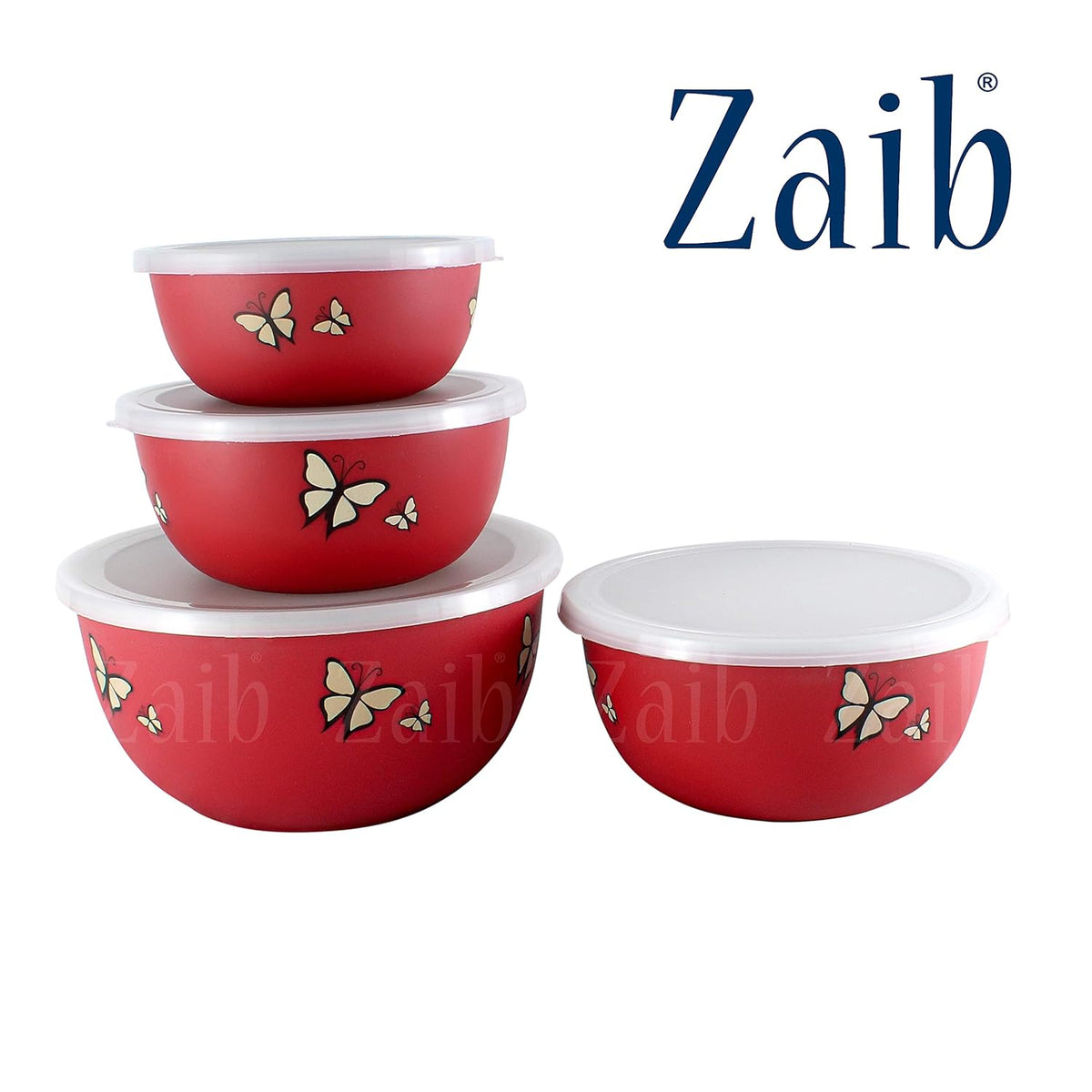 Zaib Microwave Safe Stainless Steel Food Storage Container with Lid|500ml, 800ml, 1250ml, 2000 ml | Reheatable (4 Red Butterfly) | Grocsy