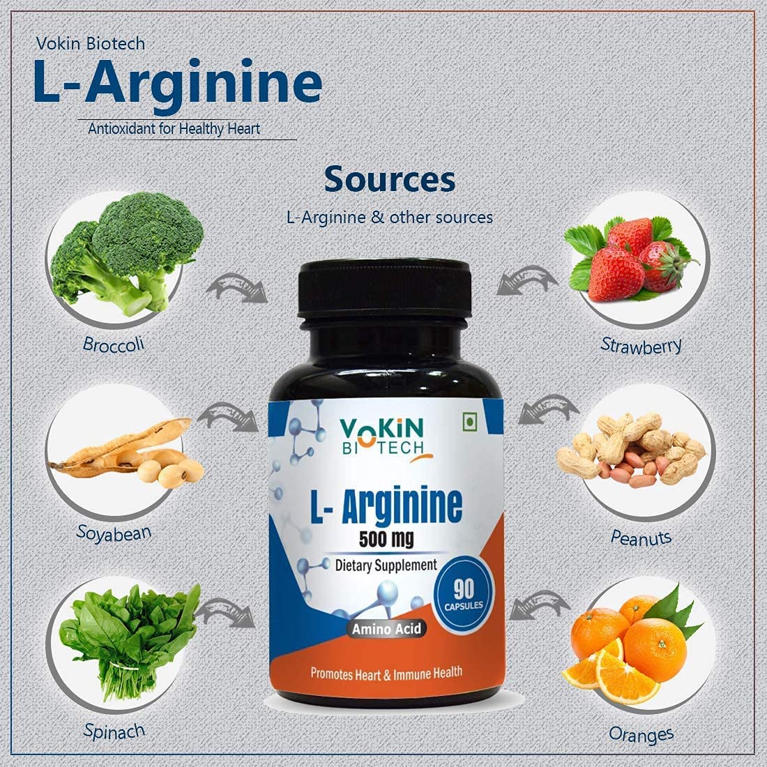 Vokin Biotech L Arginine 500mg With Essential Amino Acid and Nitric Oxide | Grocsy
