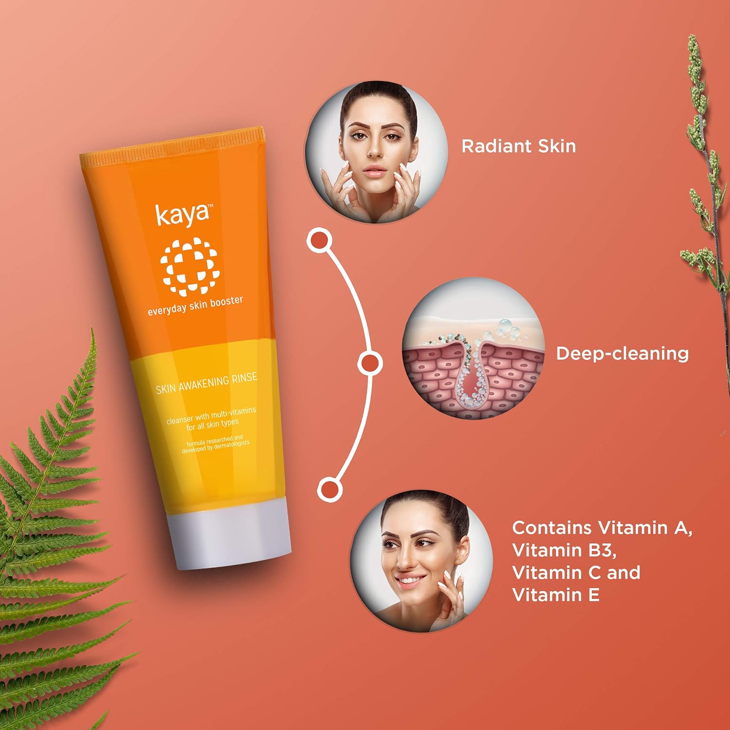 Kaya Skin Awakening Rinse Face Wash with Niacinamide, Vitamin C, A & E for All Skin Types | Grocsy