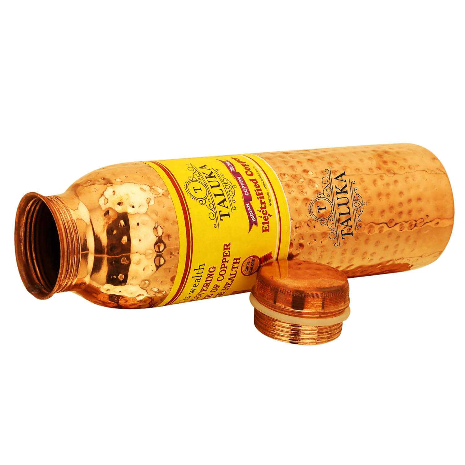 Taluka With T Logo Pure Copper Handmade Quality Hammered Copper Bottle Water Capacity-1000 ML | Grocsy