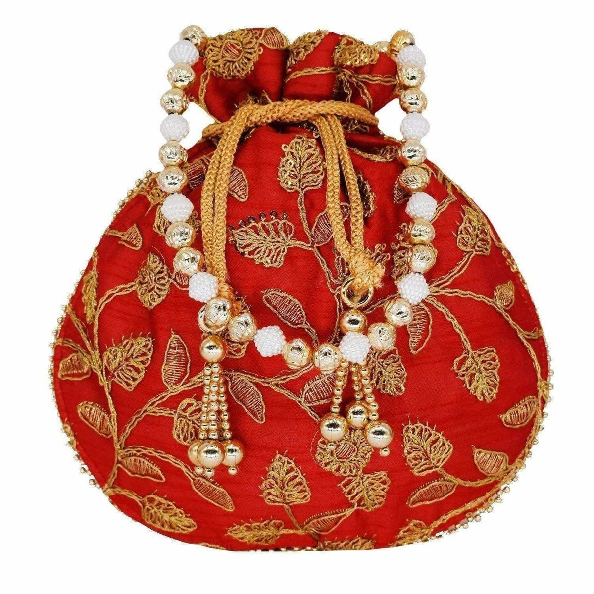 Ethnic Silk Potli bag Clutch Batwa Pouch with Embroidery and Metal Bead work Gift For Women | Grocsy