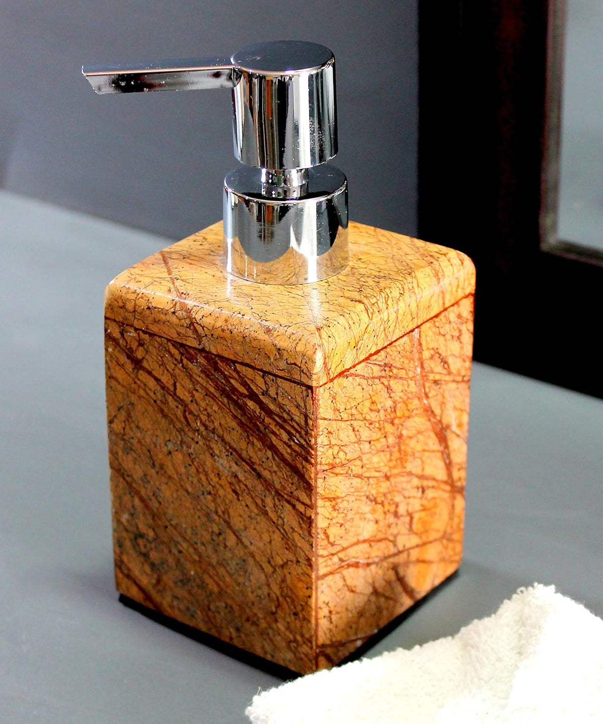 KLEO Soap / Lotion Dispenser - Made of Genuine Indian Marble - Luxury Bathroom Accessories Bath Set - Brown | Grocsy