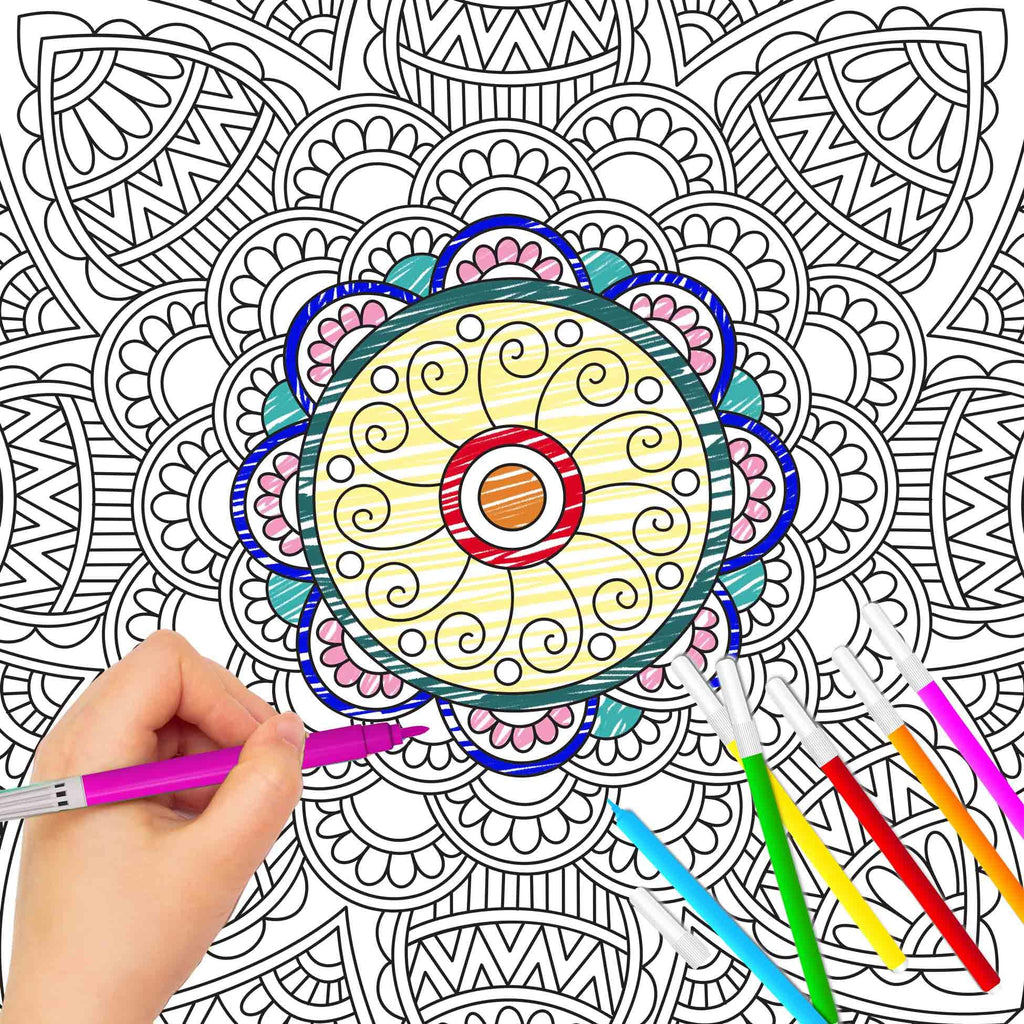 Art Therapy Mandala Adult Colouring Book 1: Mandala Colouring Book, Adult Coloring Book Kit With 12 Sketch Pens, Fun For Adults, Relaxing Coloring Workbook | Grocsy