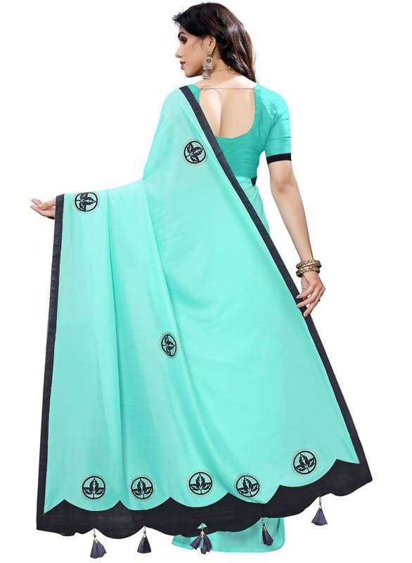 Vamika Designer Rama Green Georgette Saree (TSUNAMI RAMA) | Grocsy