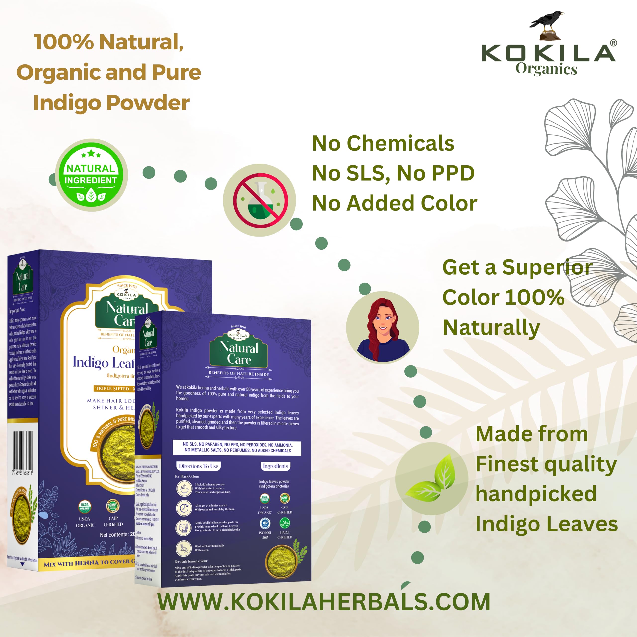 Kokila Indigo Powder 100% Naturals & Organic Hair Coloring, Protects Hair From Damage | Grocsy