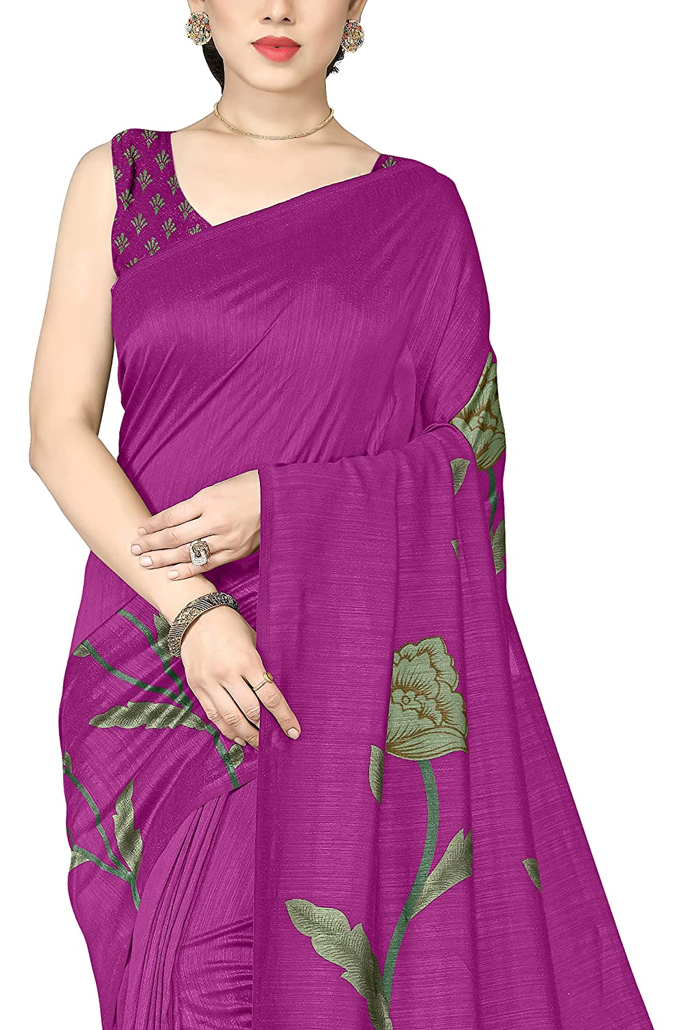 Mirchi Fashion Women's Pink Vichitra Silk Stylish Floral Printed Saree | Grocsy