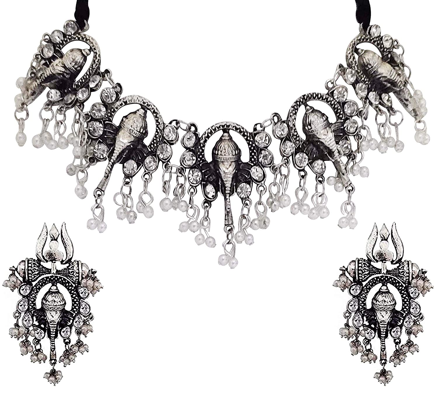 Silver-Plated Alloy Oxidised Ganesh Ji Shape Necklace - The Pari | Grocsy