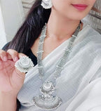 Silver-Plated Alloy Long Half Moon Oxidised Necklace - The Pari | Grocsy