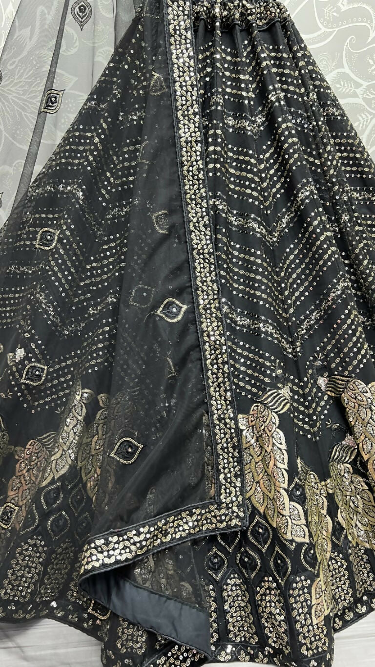 Jyoti Fashion Women's Black Bridal Net Fancy Foil & Sequins with Multi Thread Embroidered Wedding Lehenga Choli | Grocsy