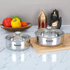 Sumeet Stainless Steel Casserole with Glass Lid | 2 Pieces - 1 Ltr & 1.6 Ltr | Grocsy