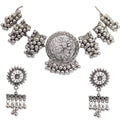 Silver-Plated Alloy Designer Round Motif Oxidised Necklace - The Pari | Grocsy