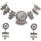 Silver-Plated Alloy Designer Round Motif Oxidised Necklace - The Pari | Grocsy