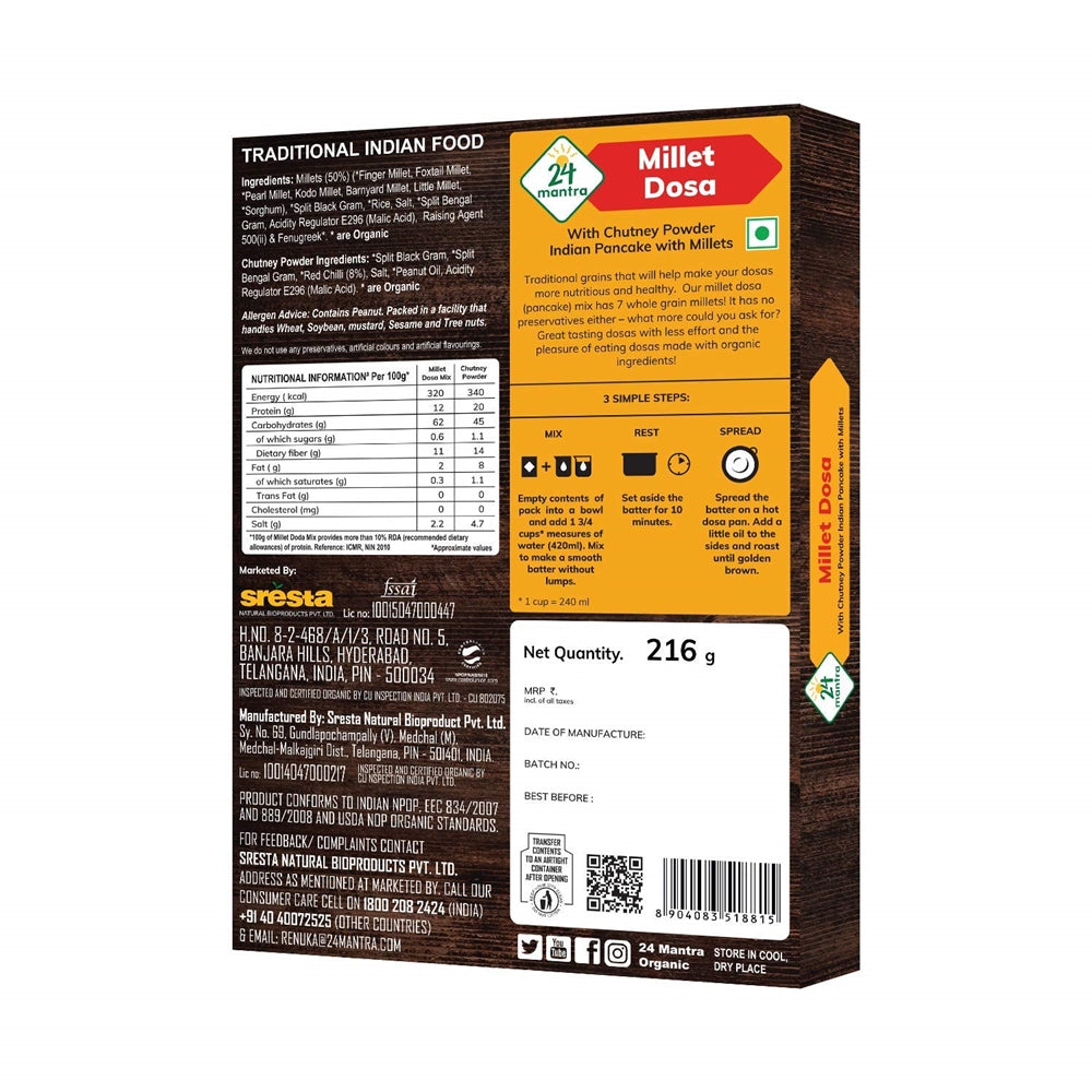 24 Mantra Ready to Cook Millet Dosa Mix | Grocsy