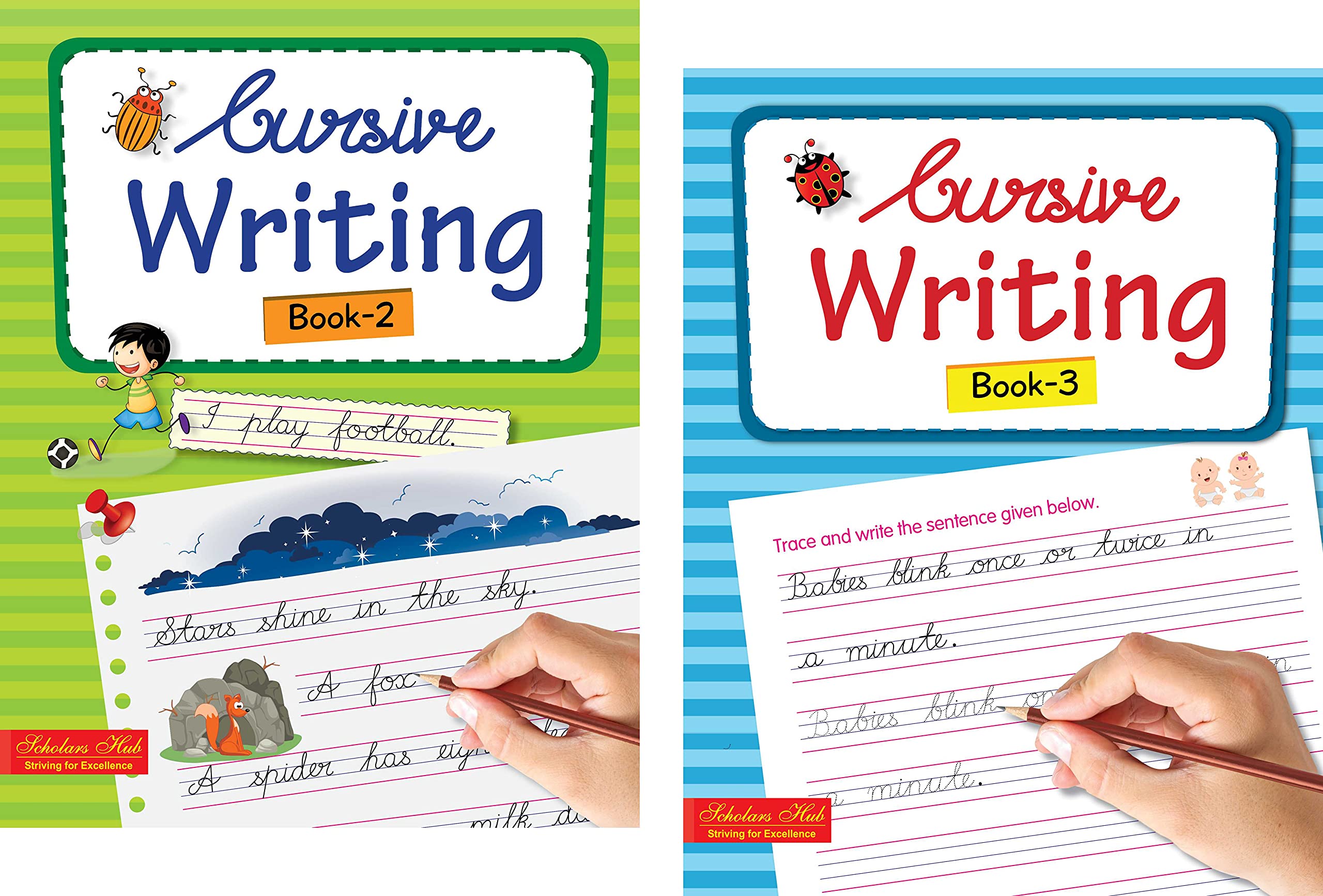 Scholars Hub Cursive Writing Books Combo (Vol. 2,3) (For Ages 6-8)-Sentences | Pack Of 2 Books | Grocsy