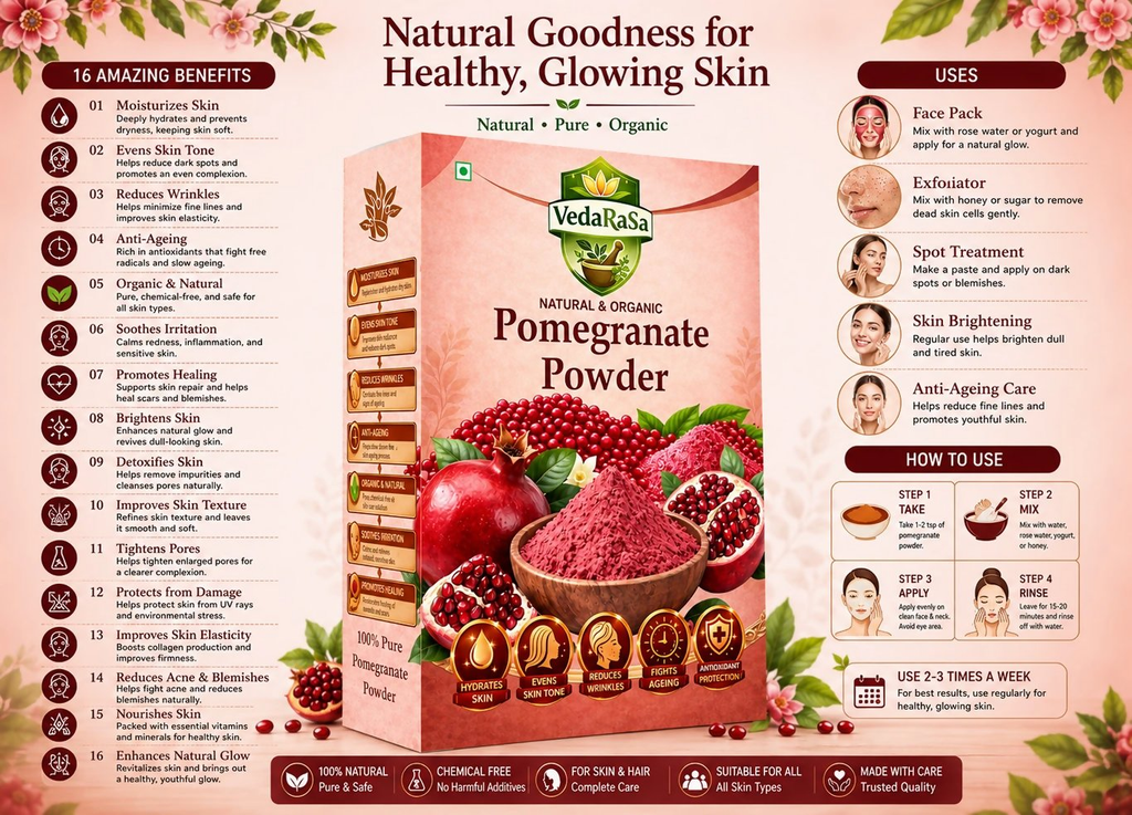 VedaRasa Pomegranate Powder For Glowing Skin & Immunity Boost Natural Fruit Powder | Grocsy