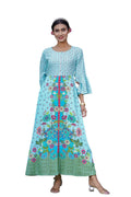 Juniper Women's Sky Blue Floral Printed Rayon Kurta With Buttons Closure At Back | Grocsy