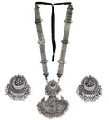 Silver-Plated Alloy Long Half Moon Oxidised Necklace - The Pari | Grocsy