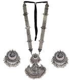 Silver-Plated Alloy Long Half Moon Oxidised Necklace - The Pari | Grocsy