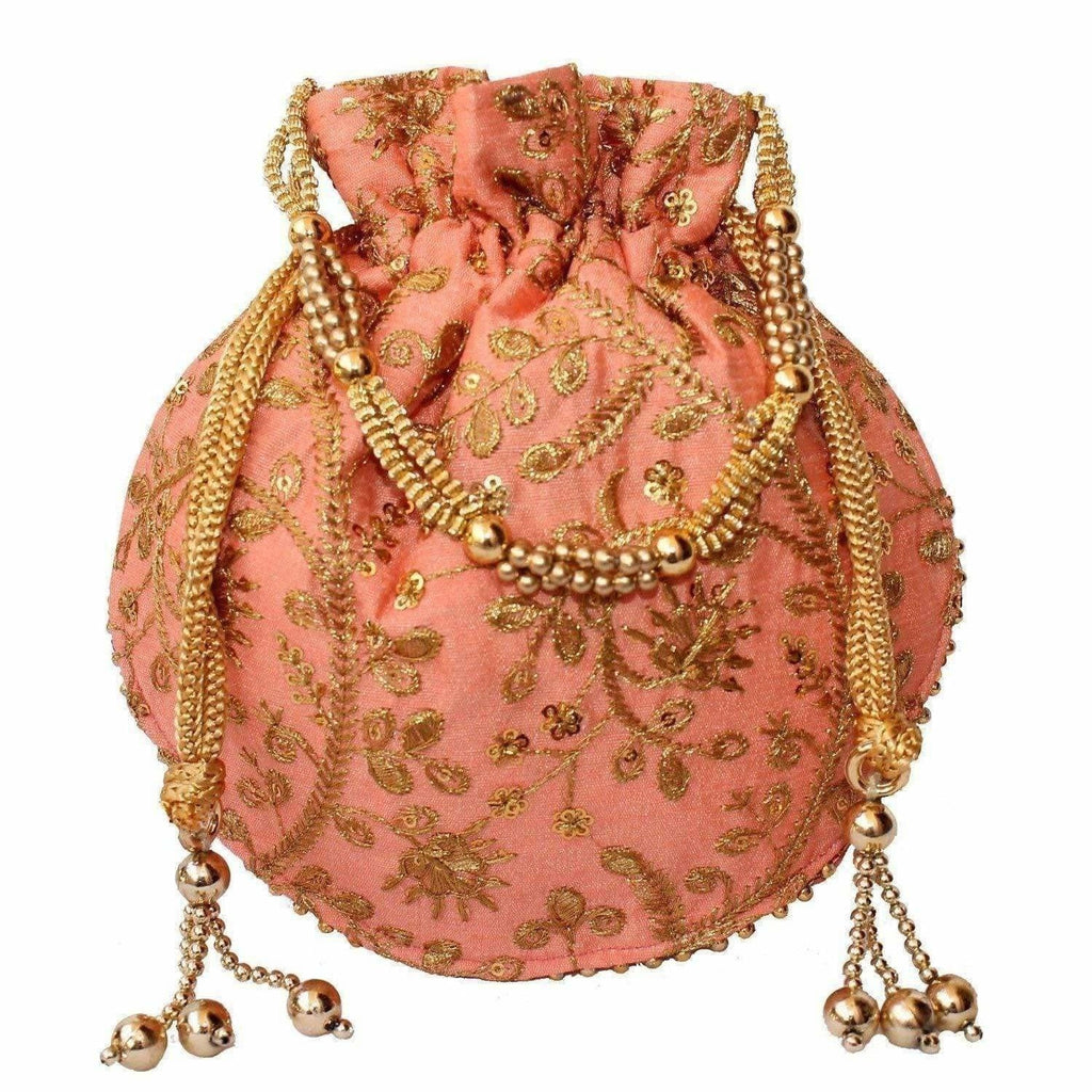 Ethnic Clutch Silk Potli Batwa Pouch Bag with Metal Bead work Gift | Grocsy