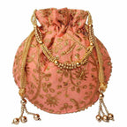 Ethnic Clutch Silk Potli Batwa Pouch Bag with Metal Bead work Gift | Grocsy