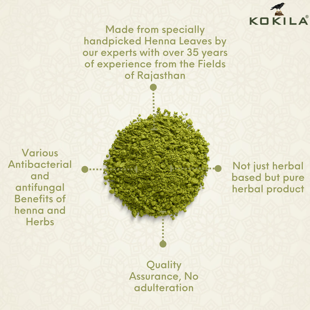 Kokila 100% Natural & Herbal Henna Mehandi Powder With 6 Ayurvedic Herbs, Organic Hair Colour | Grocsy