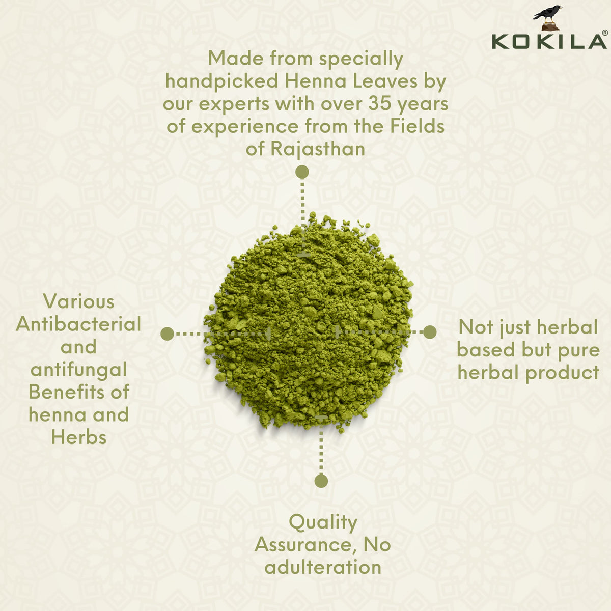 Kokila 100% Natural & Herbal Henna Mehandi Powder With 6 Ayurvedic Herbs, Organic Hair Colour | Grocsy