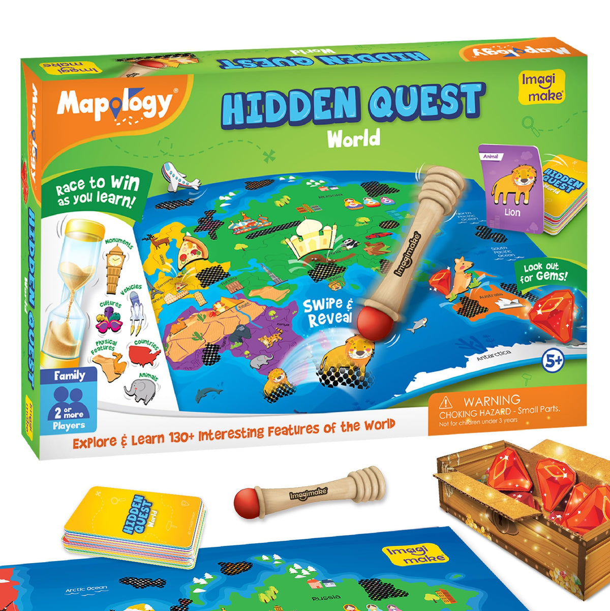 Imagimake Mapology Hidden Quest World Map Board Game | Magical Swipe & Reveal | Educational Toys for Ages 5-7 & 8-12 | Boys & Girls Toys Age 6-8 | Gifts for 10-Year-Old Boys | Grocsy