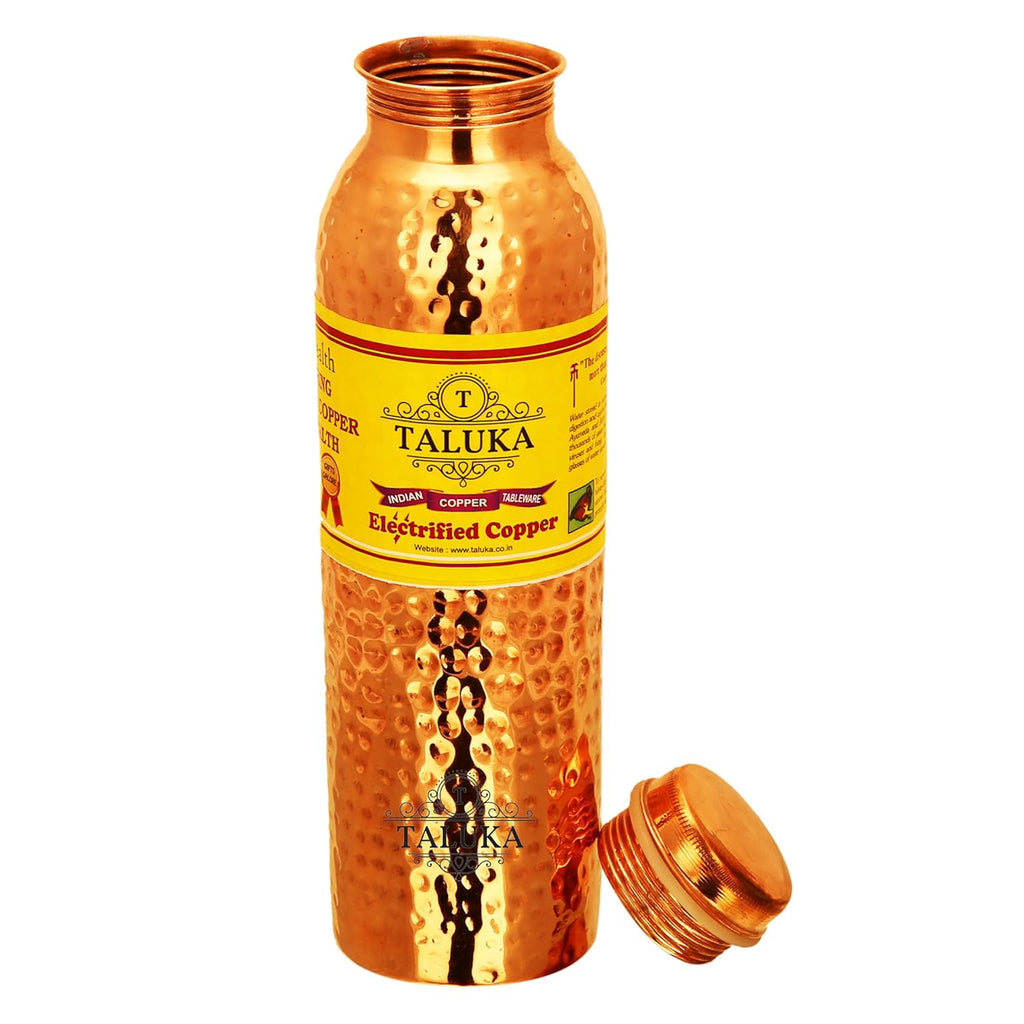 Taluka With T Logo Pure Copper Handmade Quality Hammered Copper Bottle Water Capacity-1000 ML | Grocsy