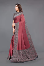 Mirchi Fashion Women's Pink & Black Printed Chiffon Saree | Grocsy