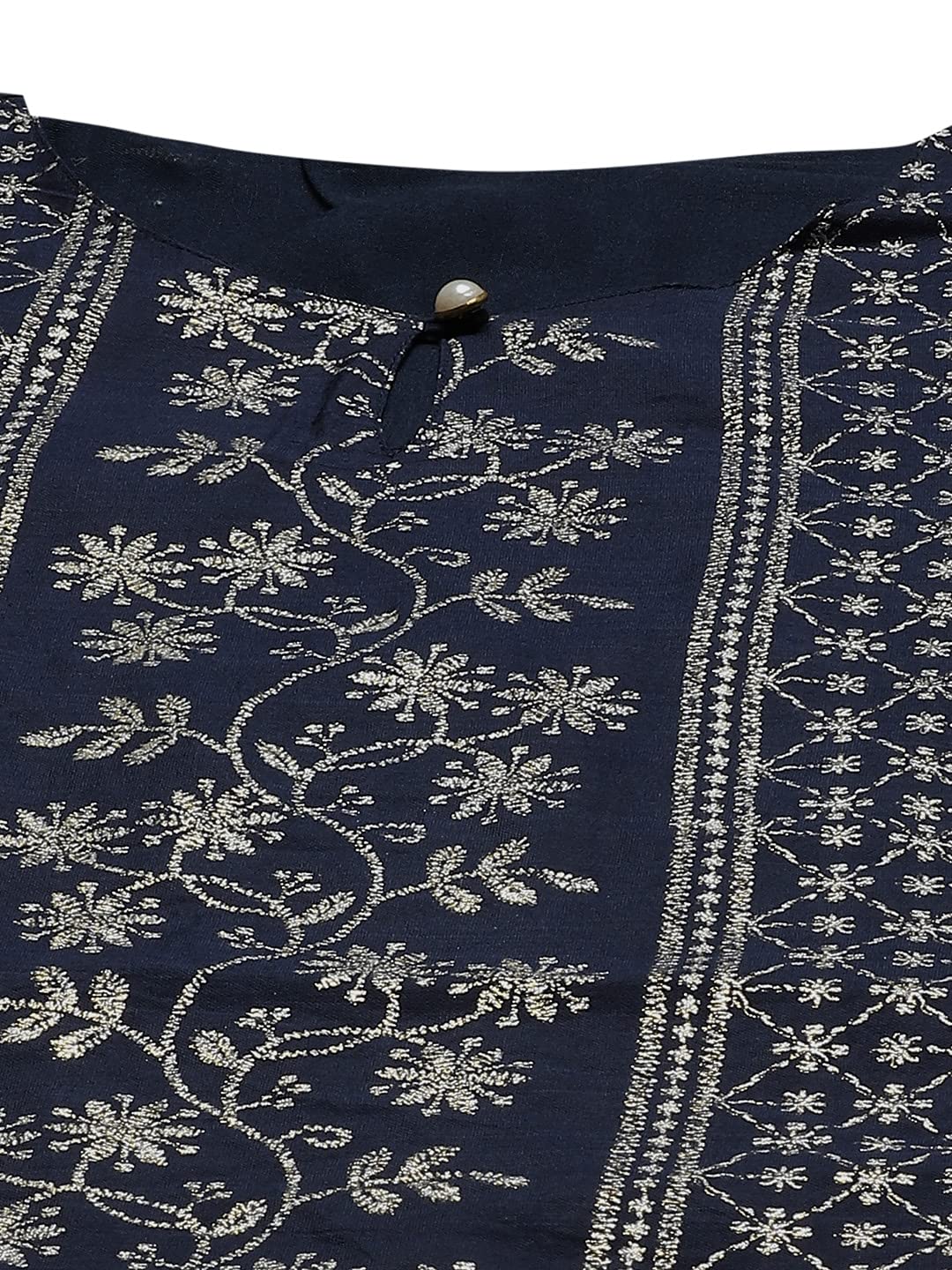 Juniper Women's Indigo Floral Printed Chanderi A-Line Kurta | Grocsy