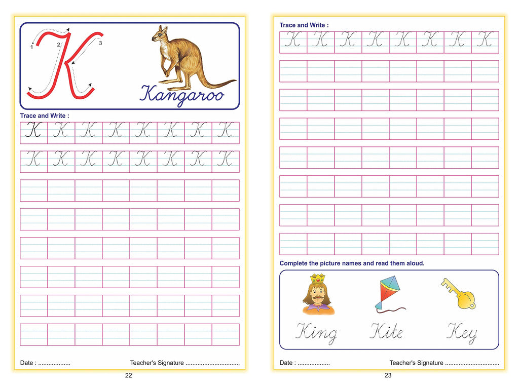 Scholars Hub Cursive Writing Book (Practice)- Alphabet Cursive Writing. (Capital) & Alphabet Cursive Writing. (Small) (Set Of 2 Books) ( Ages 3-6) | 112 Pages | Grocsy