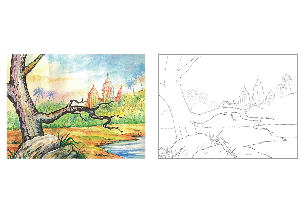 Scholars Hub Best Scenery In Water Colour Book- Vol-1, Vol 2 ( Set Of 2 Books) | 40 Pages | Grocsy