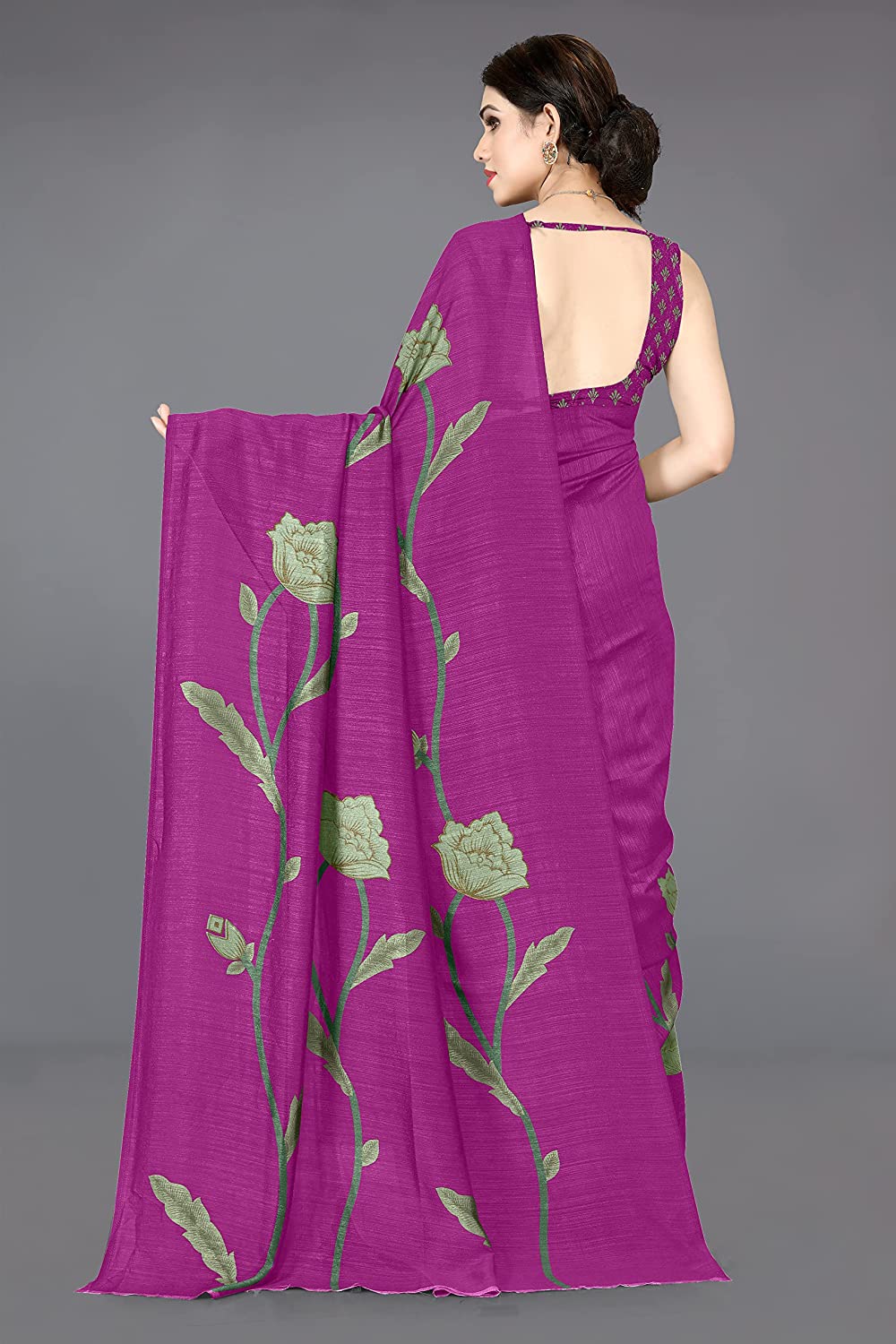 Mirchi Fashion Women's Pink Vichitra Silk Stylish Floral Printed Saree | Grocsy