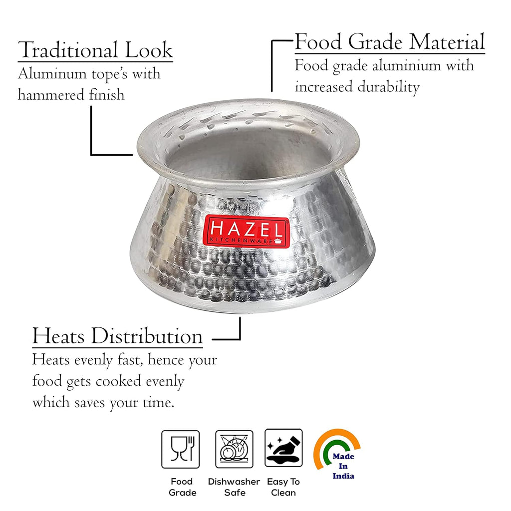 HAZEL Aluminium Handi with Lid 3200 ml | Thick Hammered Biryani Pot | Grocsy