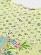 Juniper Women's Lime Floral Printed Rayon Kurta With Buttons Closure At Back | Grocsy