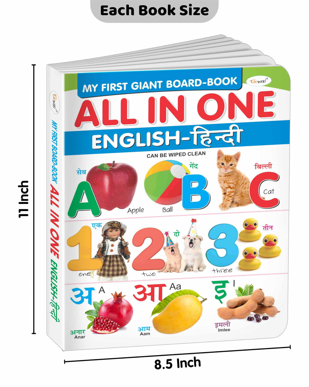 My First Giant Board Book (English-Hindi) With 31 Topics (Waterproof, Dust-Resistant, Big Fonts, Hard Laminated, Realistic Pictures, Tear Resistent) | Gift Set For Kids | Grocsy
