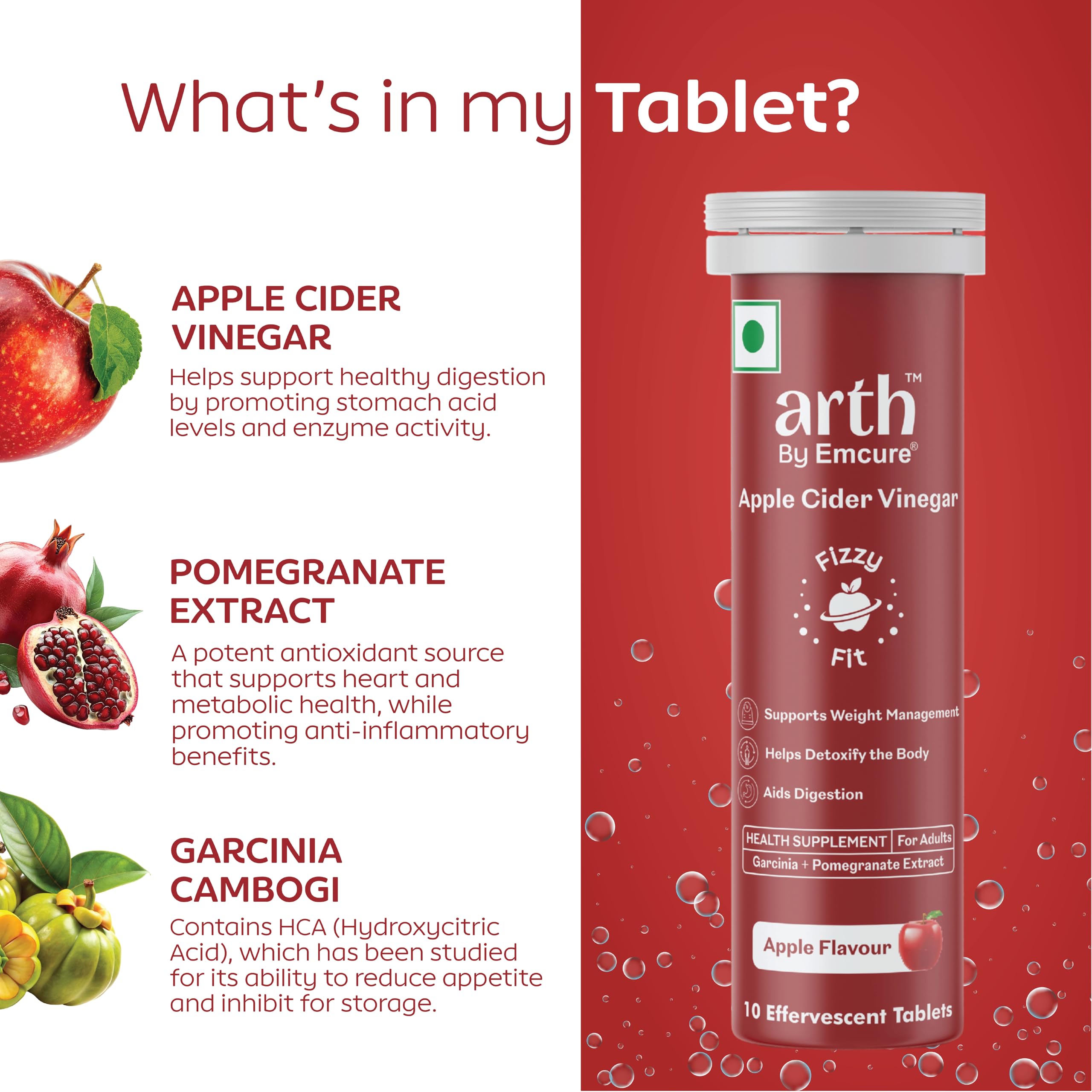 Arth Apple Cider Vinegar Effervescent Tablets | Grocsy