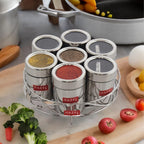 HAZEL Stainless Steel Masala Container|Masala Boxes for Kitchen with 7 Spoons(Set of 7) | Grocsy