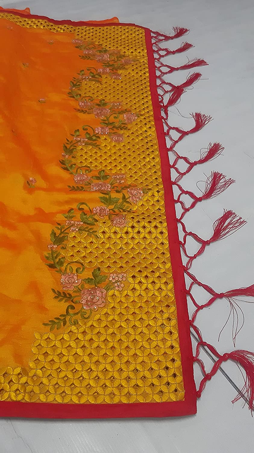 Sarvadarshi Fashion Women'S Satin Silk Blend Orange Pink Color Saree | Grocsy