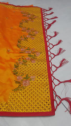 Sarvadarshi Fashion Women'S Satin Silk Blend Orange Pink Color Saree | Grocsy