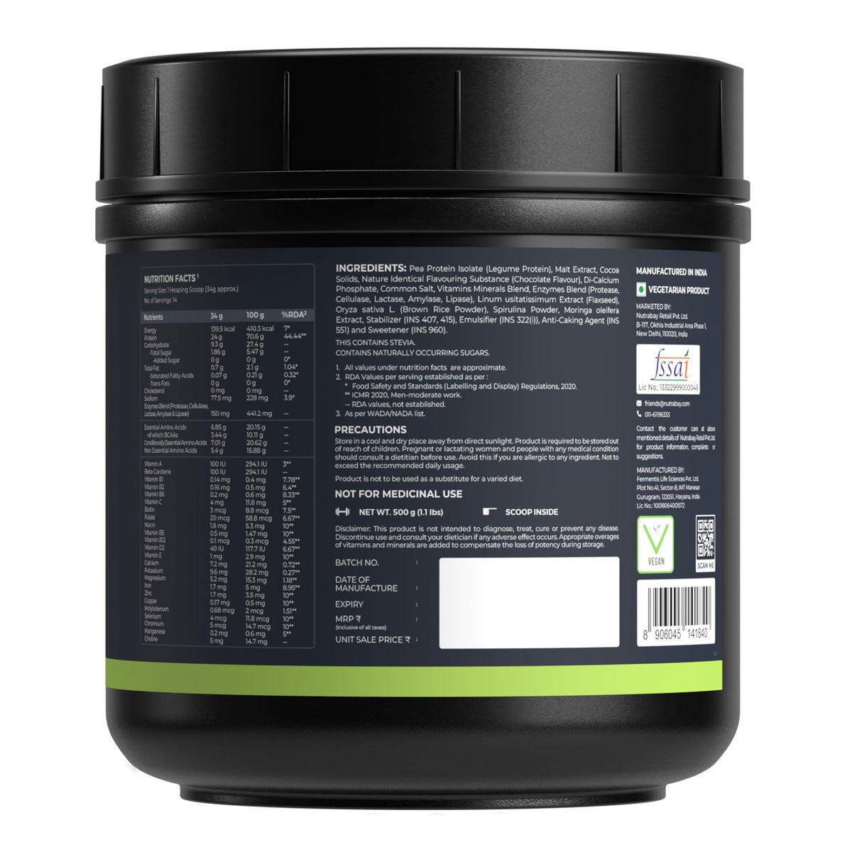 Nutrabay Wellness All Natural Plant Protein +Superfoods Powder - Gourmet Chocolate | Grocsy