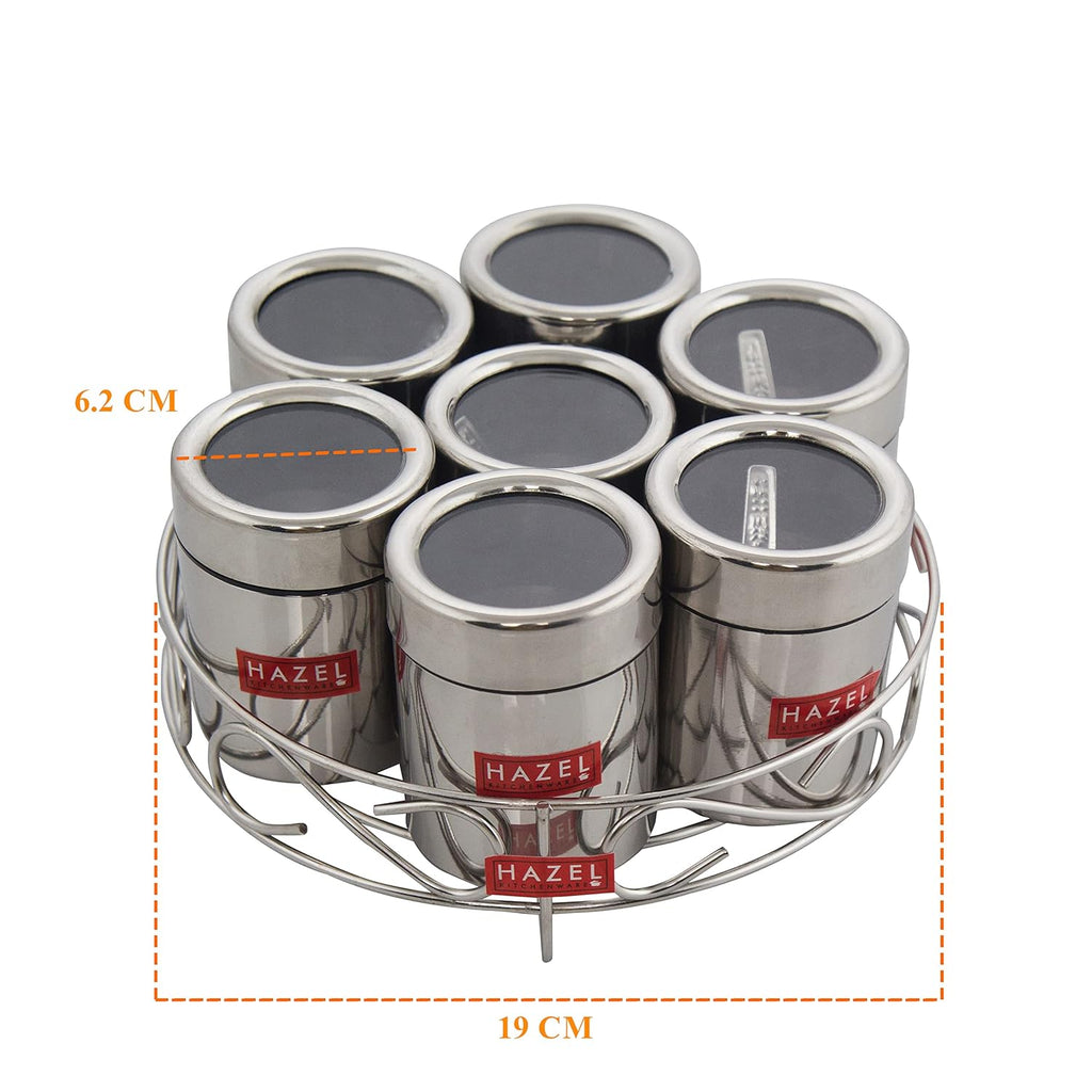 HAZEL Stainless Steel Masala Container|Masala Boxes for Kitchen with 7 Spoons(Set of 7) | Grocsy
