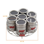 HAZEL Stainless Steel Masala Container|Masala Boxes for Kitchen with 7 Spoons(Set of 7) | Grocsy