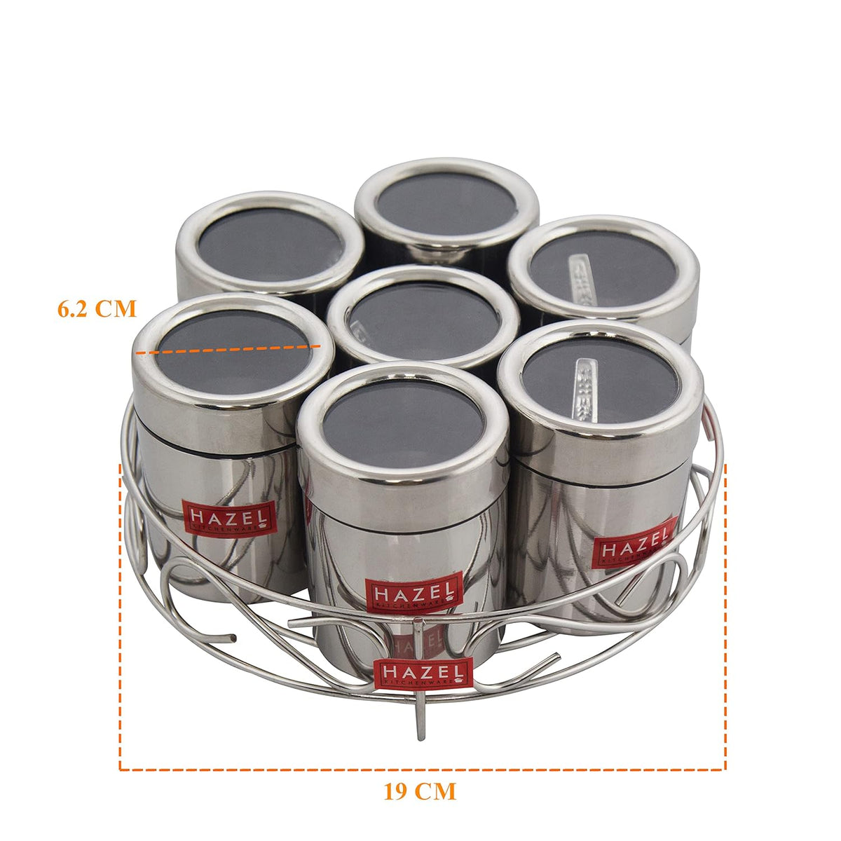 HAZEL Stainless Steel Masala Container|Masala Boxes for Kitchen with 7 Spoons(Set of 7) | Grocsy